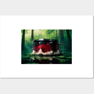 Drummer ArtWork With Water Splashing In The Forest Lake Posters and Art